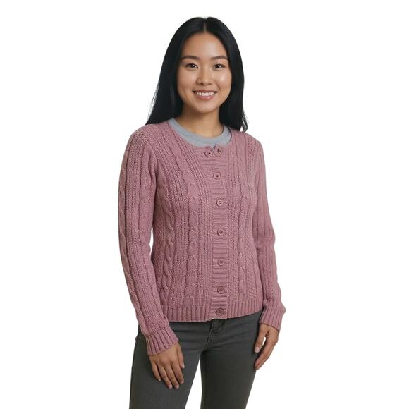 NEW Liz Claiborne NY Mauve Cardigan Women's Long Sleeve Knit Sweater Plus Size - Picture 1 of 11